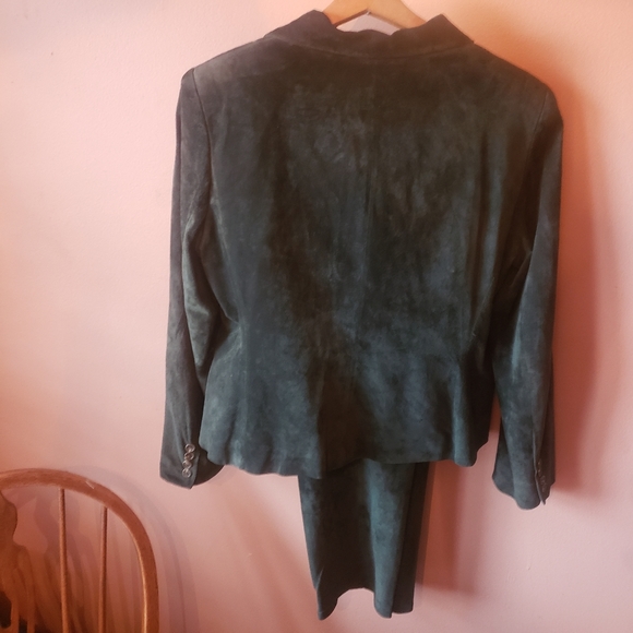 Vtg Lauren Ralph Lauren Green Suede 2 pc Leather Suit Jacket + Pants set - Picture 10 of 16